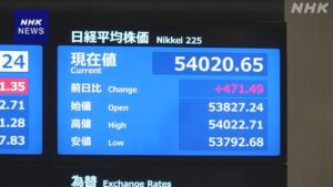 စတော့ရှယ်ယာစျေးနှုန်း ပထမဆုံးအကြိမ် ၅၄,၀၀၀ ယန်းအထက်ရောက်ရှိ ရောင်းဝယ်မှုအချိန်အတွင်း အမြင့်ဆုံးစံချိန်တင်